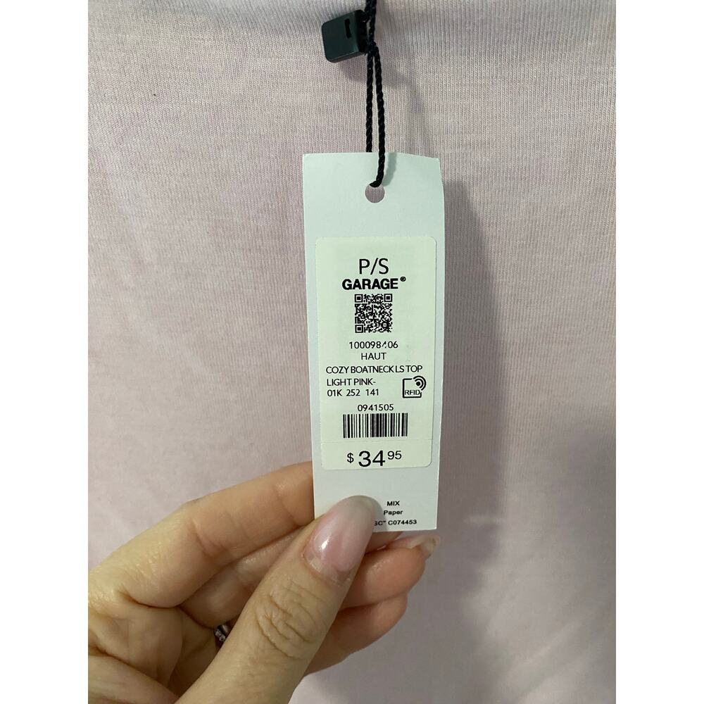 New Garage SexyCozy Boatneck Long Sleeve Top, Light Pink Size Small - Picture 3 of 4